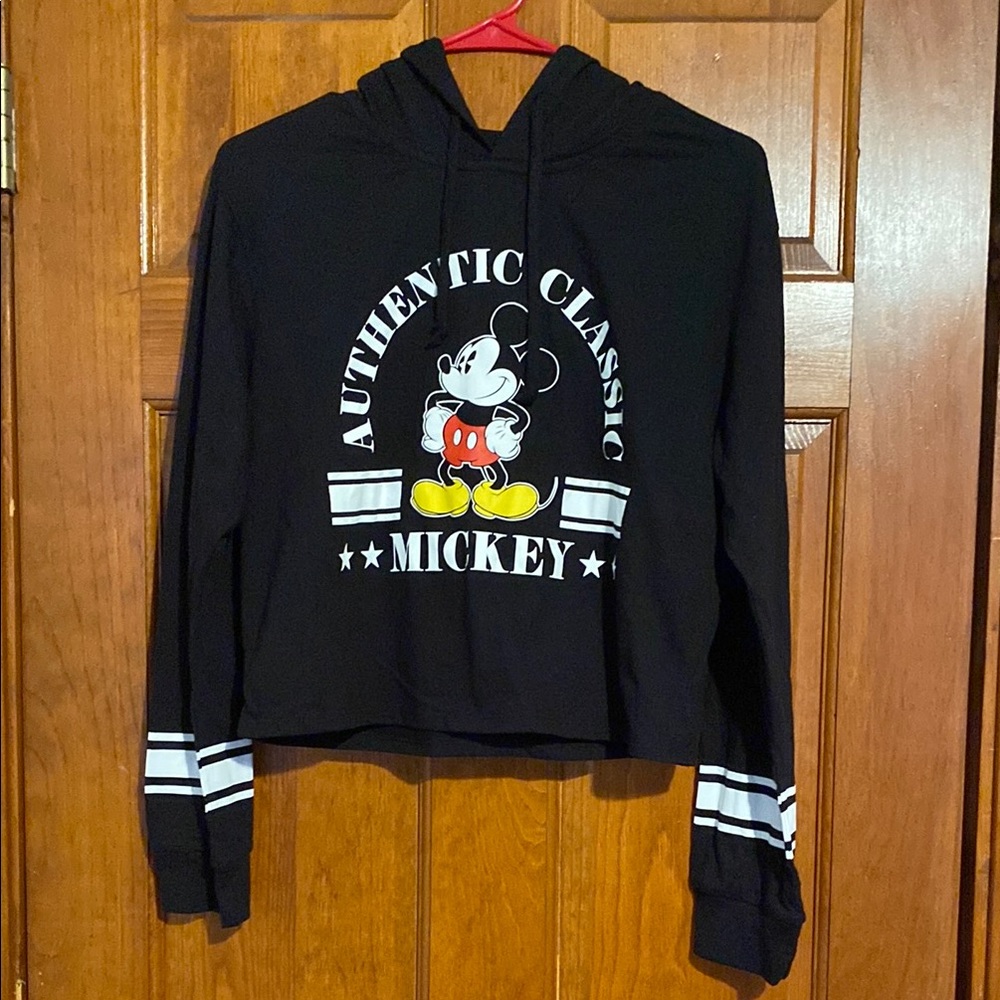 Disney Black Mickey Mouse Thin Cropped Hoodie
